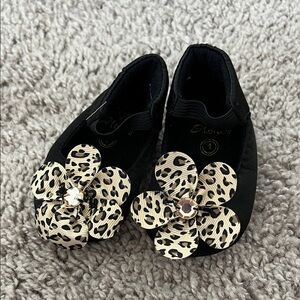 Stepping Stones Black Cheetah Flower Mary Jane Infant Baby Shoes